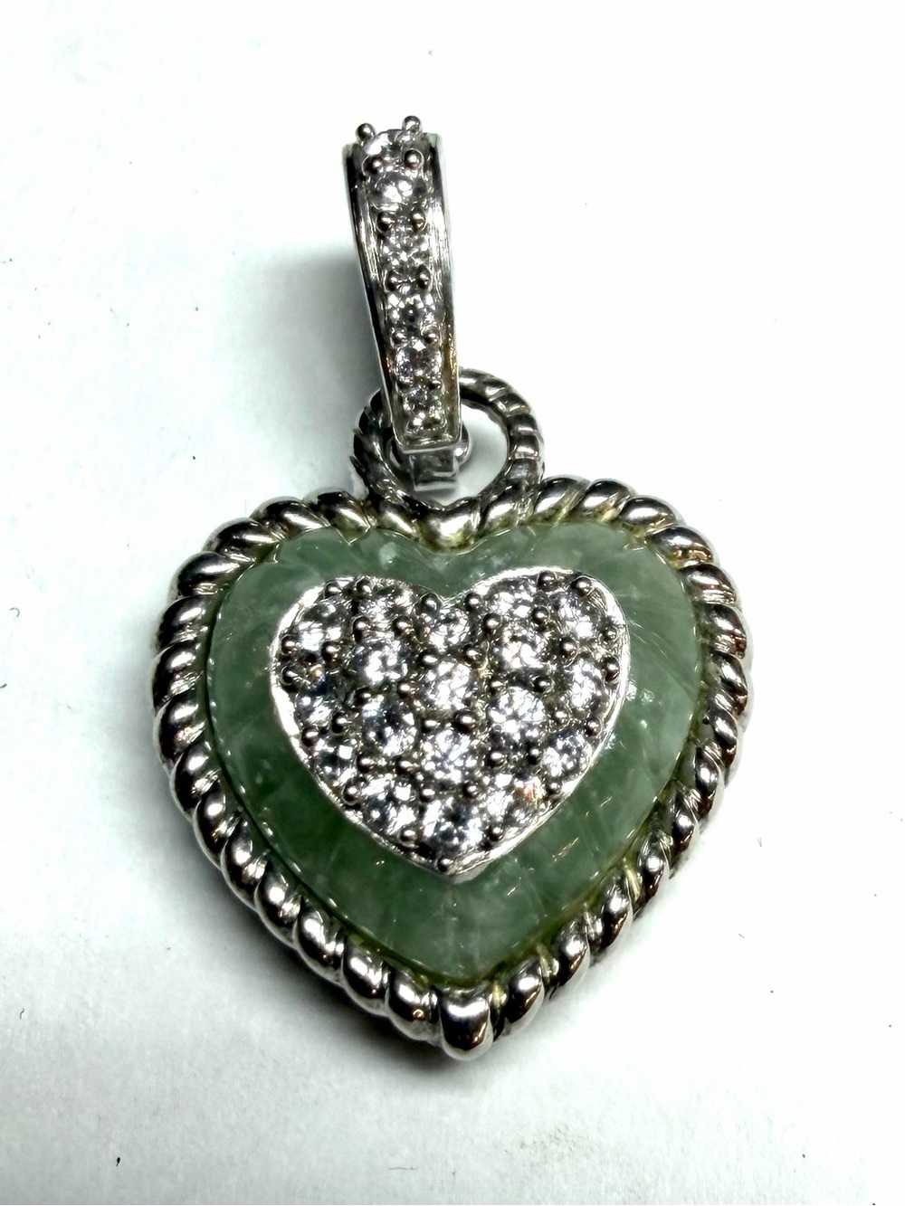 Judith Ripka Sterling Silver Diamonique Jade Heart Enhancer Pendant